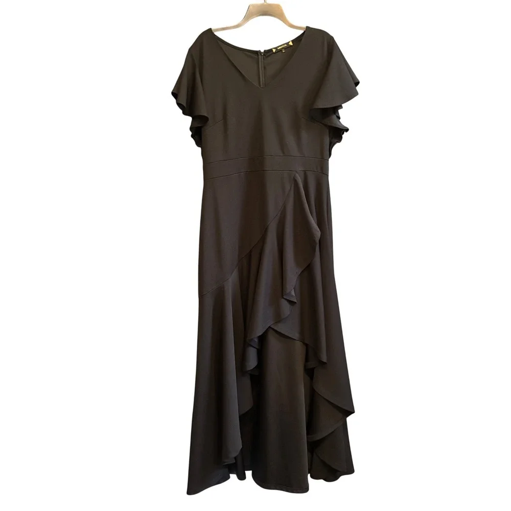 MIUSOL XXL Black Ruffle Sleeve V-Neck Maxi Dress Elegant Evening Party - Picture 1 of 10